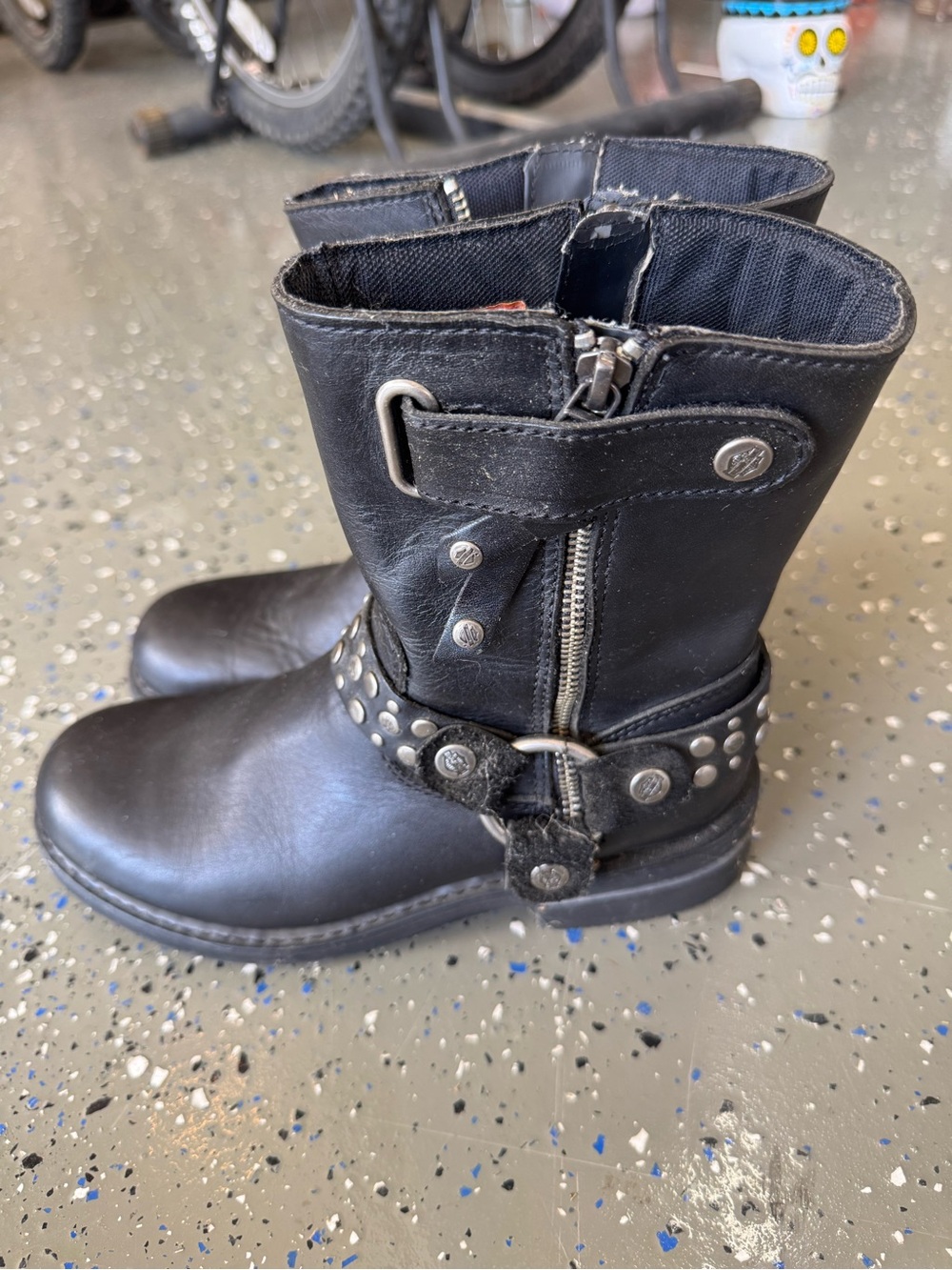 Harley-Davidson Studded Leather Moto Harness Boots 7.5
